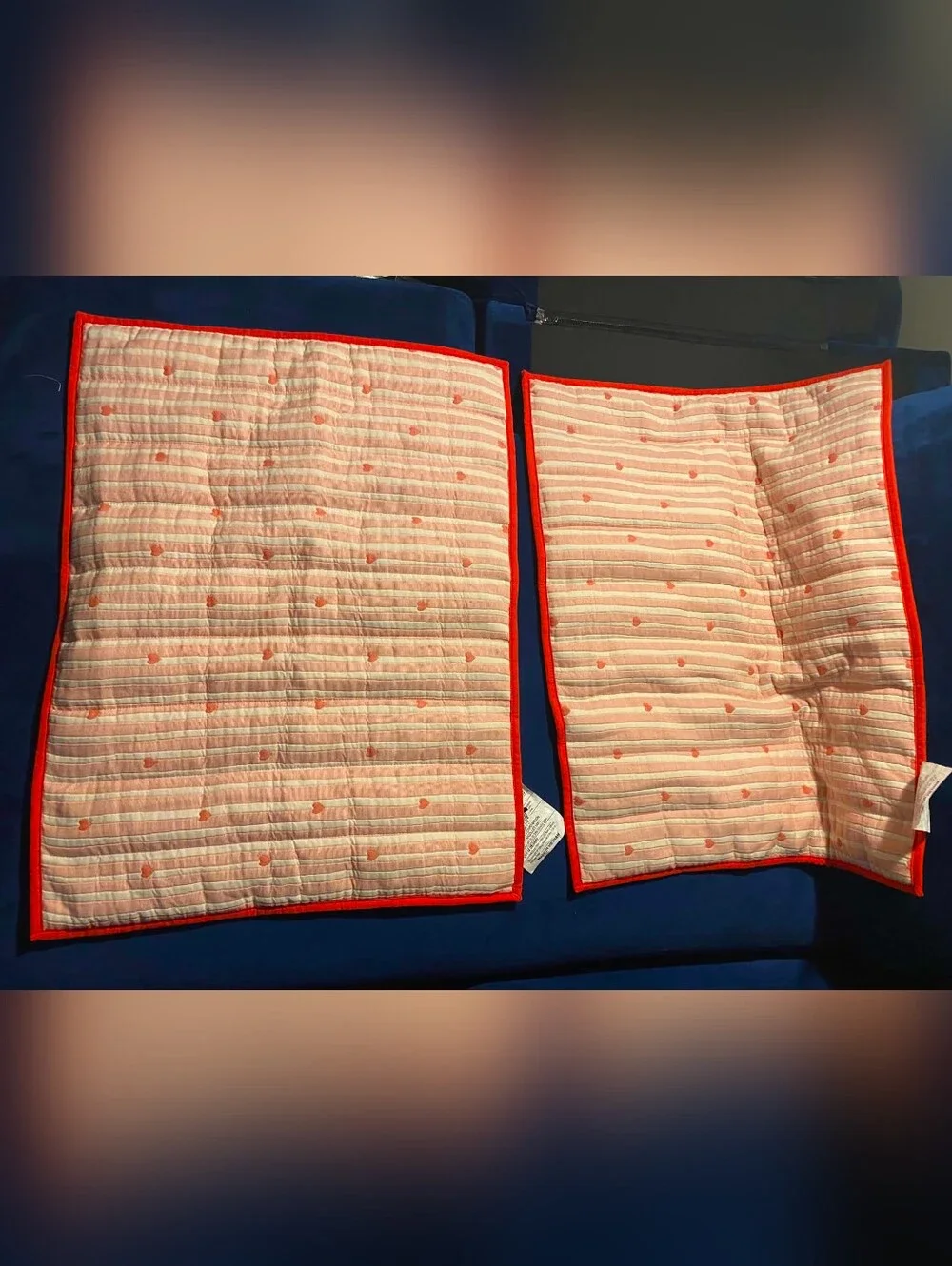 Pillowfort Pink Quilted Heart Stripe Bedspread with Red Trim